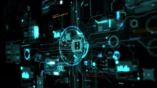 Futuristic Digital HUD Interface with Circuit Board Animation