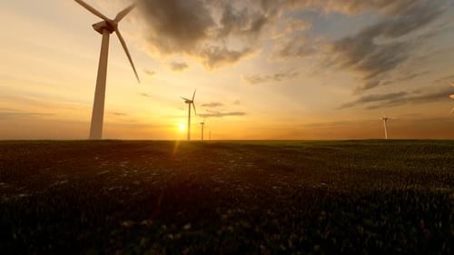 Wind Turbines with Sunset View