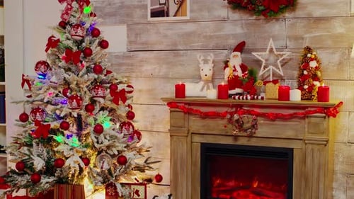 Festive Christmas Tree and Cozy Fireplace Decorations