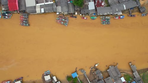 Aerial view over the river, harbor and fishing villages
