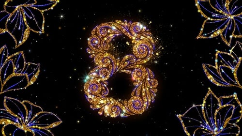 Sparkling Glitter Number Eight and Elegant Floral Ornaments