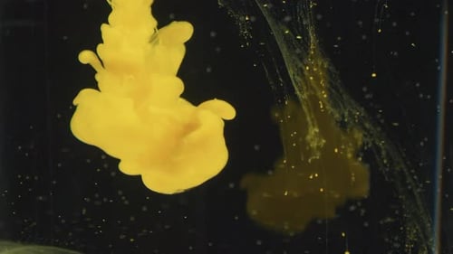 Yellow Ink Cloud Flowing in a Dark Liquid