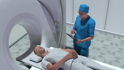 Patient Undergoing Medical Scan with Doctor in 3D Animation