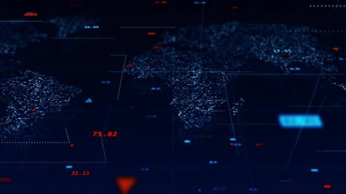 Digital number and dot levitation on futuristic map technology abstract background concept