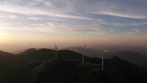 Wind Turbines in mountain during sunset