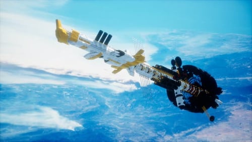 Futuristic Space Station Orbiting Earth 3D Animation