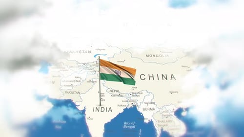 Animated India Flag Waving on Asia Map Background