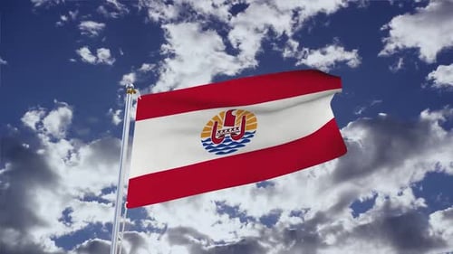 Realistic French Polynesia Flag Waving Against Blue Sky