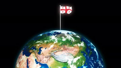 Georgia Flying Flag On The 3d Rotated Planet Earth