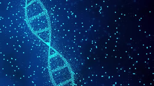 Abstract White DNA 3D Hologram glowing rotating DNA double helix .