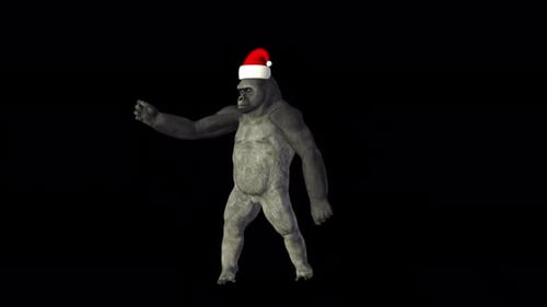 Dancing Gorilla in Santa Hat for Christmas Holiday Animation