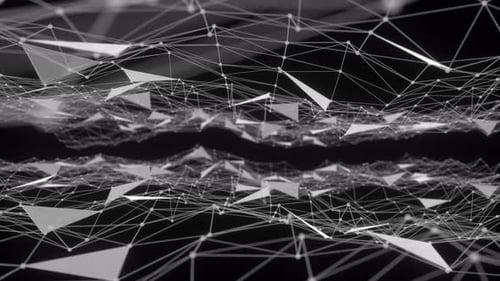 Abstract background dark blue with plexus motion graphic. Moving lines and dots. 3d animation