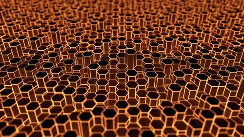Glowing Orange and Black Hexagonal Prisms