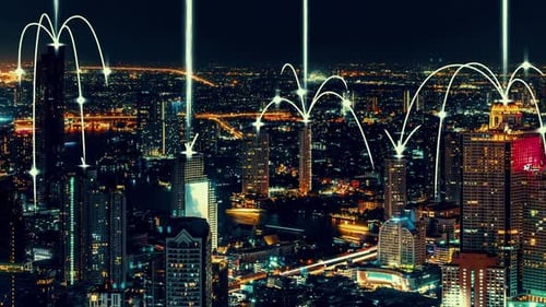 Futuristic City Network at Night