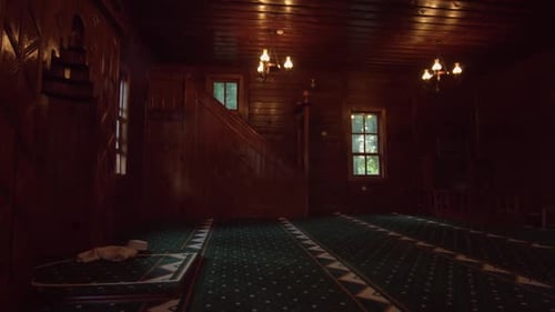 Authentic wooden mosque interior.