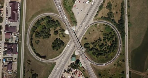 Top Down Aerial View of Transportation Highway Overpass, Ringway, Roundabout
