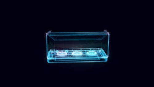 Futuristic Wireframe Audio Cassette Hologram 3D Animation