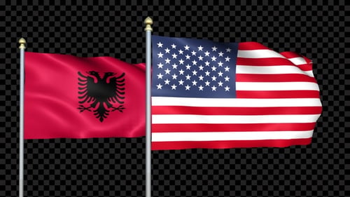 Albania And United States Two Countries Flags Waving