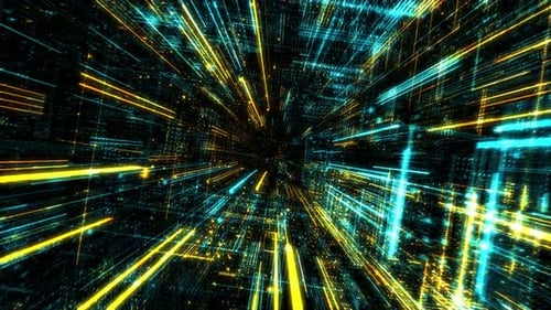 Abstract digital virtual city with technology and connection. 3D render 4K loop