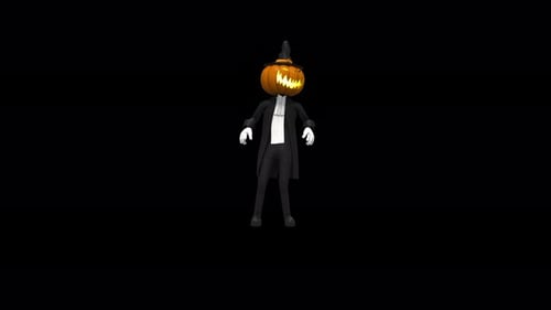 3D Halloween Pumpkin Man Character Subtle Head Movement
