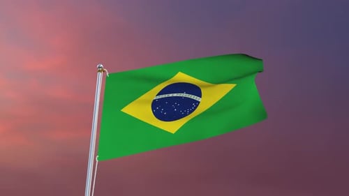 Waving Brazilian Flag Animation on Flagpole