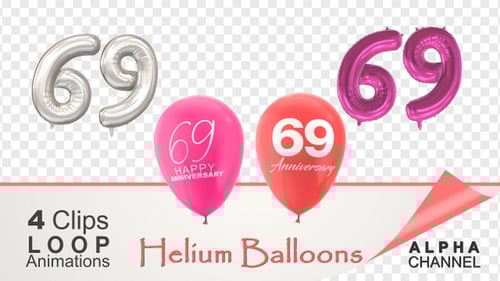 Animated 69th Anniversary Balloons with Metallic and Standard Variations