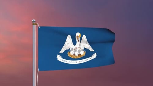 Louisiana State Flag Waving Seamlessly Against a Gradient Sky