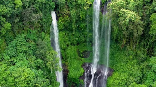 Sekumpul waterfall, Bali, Indonesia. Aerial view on the waterfall. Landscape from air