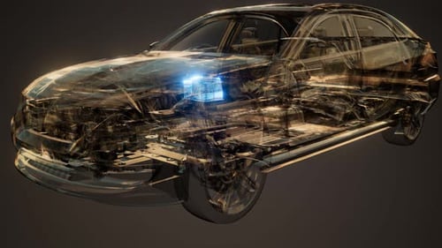 Futuristic Transparent Car Battery System Scan Animation