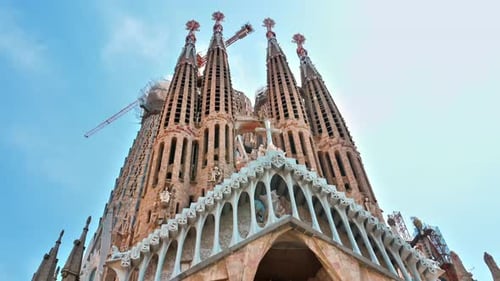 The Sagrada Familia and construction works in Barcelona, Spain