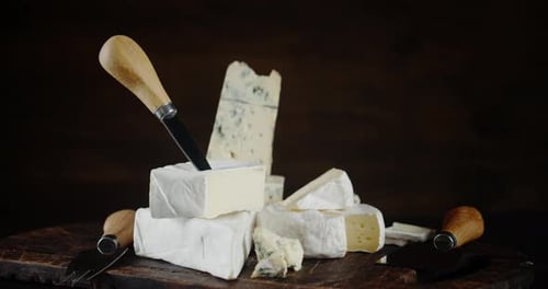 Gourmet Cheeses Displayed with a Cheese Knife