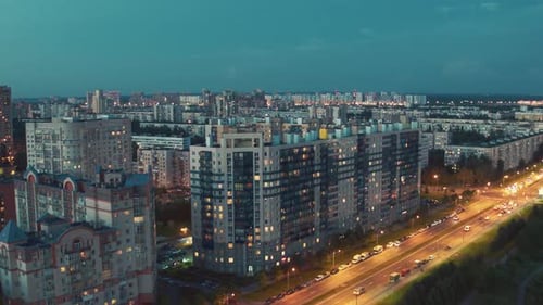 Lunacharsky Avenue At Night. St. Petersburg.