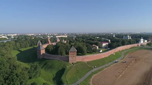 Aerial of Sophia Cathedral and Novgorod Kremlin