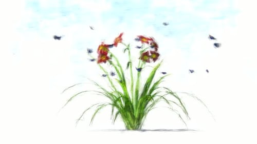 Animated Sketch of Flowers and Butterflies in Nature