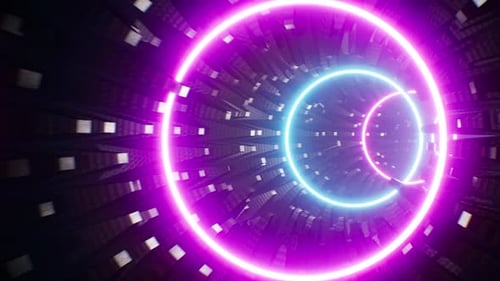 Glowing Neon Circle Metal Thorn Tunnel 4K 02