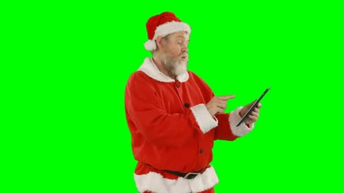 Santa Using a Tablet on Green Screen
