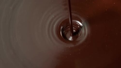 Pouring Dark Liquid Chocolate Close Up