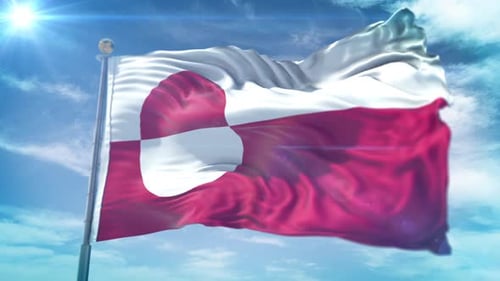 Greenland Flag Waving Against Bright Blue Sky