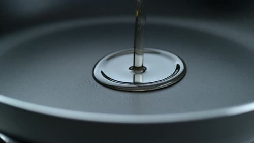 Oil Pouring into a Frying Pan
