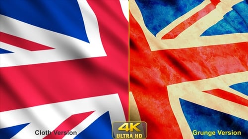 Union Jack Flag Waving Clean and Grunge Versions