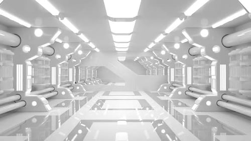 Flying Through Futuristic Sci-Fi White Corridor Loop