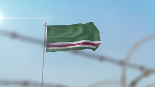 Chechen Republic Of Ichkeria Flag Behind Border