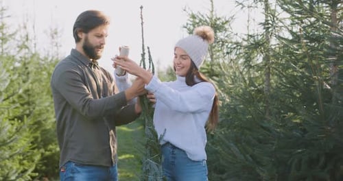 Couple Wrapping Fir Tree at Christmas Tree Farm