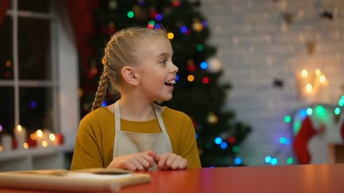 Excited Child Receives Turkey Dinner at Christmas Table
