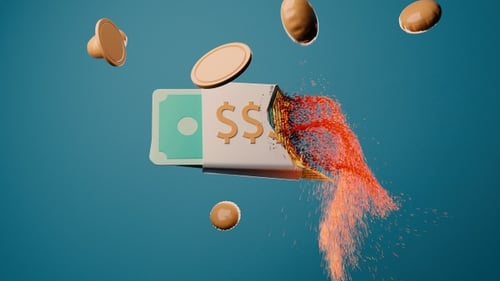 Corporate Banknotes and Coins Exploding Particle Animation
