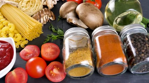 Healthy and Delicious Dinner Ingredients on Dark Table