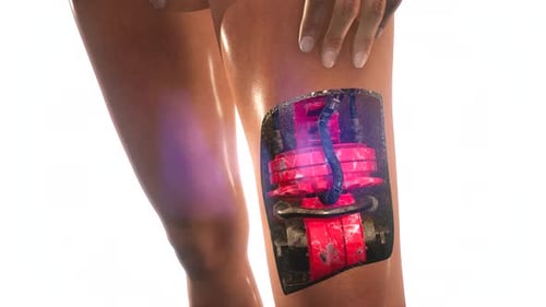 Futuristic Bionic Leg with Glowing Mechanical Implants