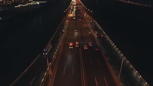 Aerial Top View of Highway Interchange at Night