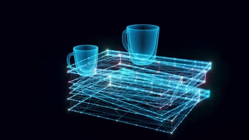 Stack Of Books And Mugs Hologram Rotating 4k