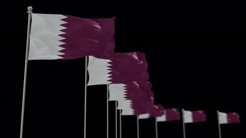 Waving Qatar National Flags Realistic Animation